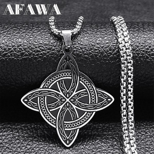 Witchcraft Celtic Witch Knot Pendant Necklace for Women Men Stainless Steel Slavic Protection Amulet Jewelry nudo de bruja N3380