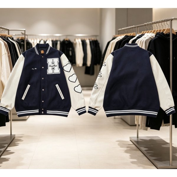 HUMAN MADE VARSITY JACKE Herz Ente Tiger Stickerei Melton Wolle Lederärmel Unisex