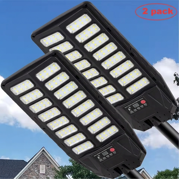 Lot de 2 lampes solaires d'extérieur 200000LM, lampadaires solaires LED étanches avec détecteur de mouvement, éclairage solaire pour parking