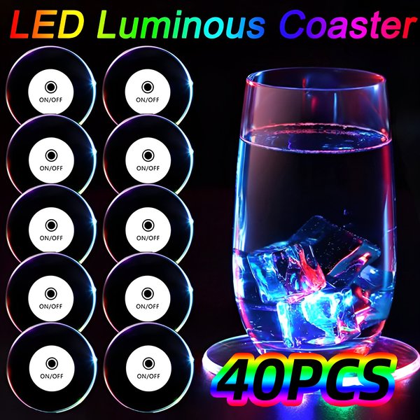 Dessous de verre lumineux LED en acrylique, tapis de bar lumineux, tapis de table, fête à boire, cowijk, décoration d'intérieur créative, 40 pièces
