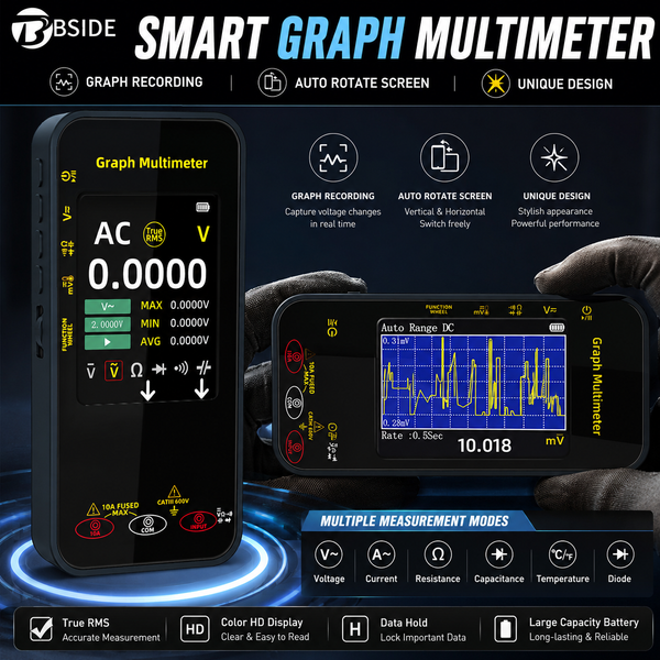 BSIDE S500 Smart Graph Multimeter True RMS Digitalmultimeter mit automatisch drehbarem Bildschirm, tragbarer Spannungs-, Strom-, Widerstands- und Kapazitätsprüfer, elektrisches Messwerkzeug