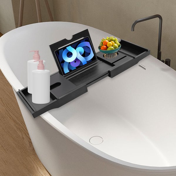 Plateau de bain extensible en bambou pour accessoires de baignoire, plateau de Table de service de bain, plateau de caddie de salle de bain 75-110cm