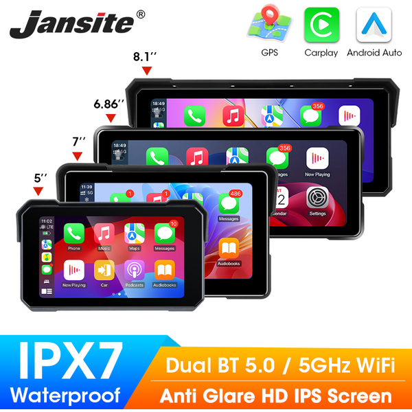 Jansite Ekran wyświetlacza motocykla Carplay Moto Nawigacja Przenośna cyfrowa deska rozdzielcza Motobike Android Auto Wodoodporny monitor BT