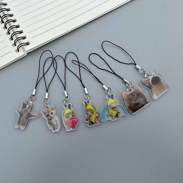 Chaîne de téléphone portable Happy Banana Cat, cadeau pour étudiants et amis, El Gato Meme Cat, pendentif drôle, lanière, petit pendentif, porte-clés Maxwell