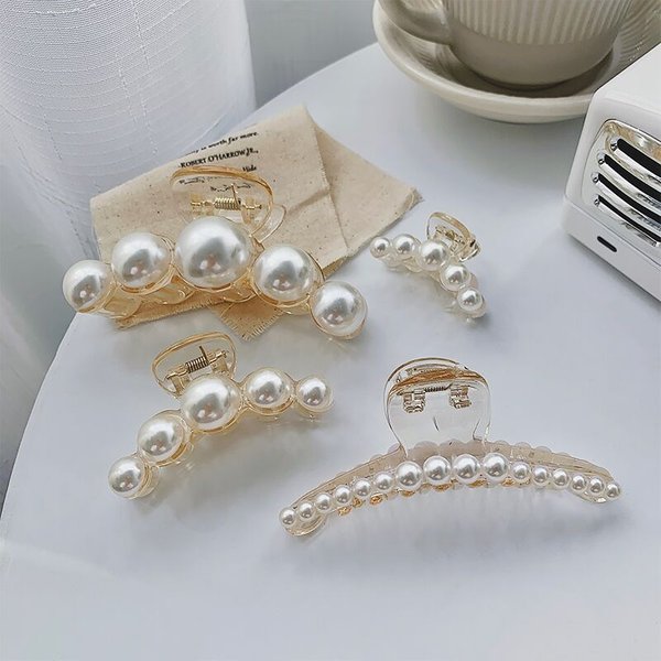 Back of Head Large Pearl Hairpin Hair Grab Korean Version of Shark Clip Metal Pan Hair Grab Clip Simple Headdress Hairpin Female