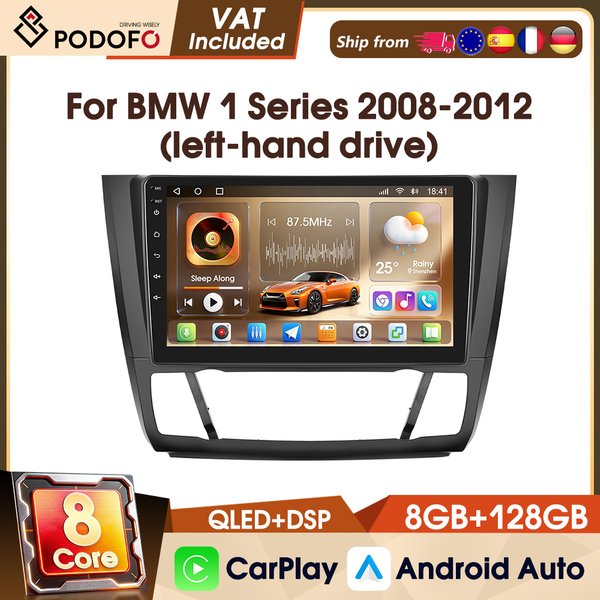 Podofo 4G Autoradio für BMW 1er Serie 2008-2012 CarPlay Android Auto 8-Kern 8+128G WIFI GPS DAB 9 Zoll Smart Intelligentes System