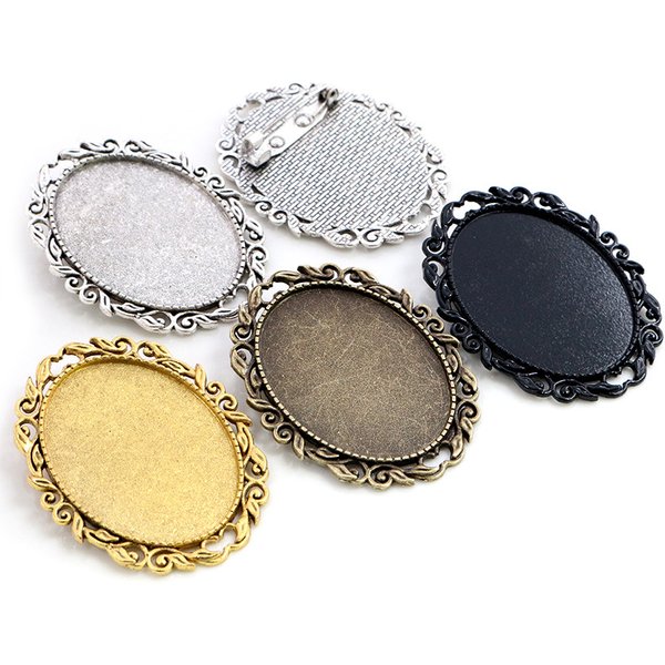 Nouvelle mode 5 pièces 30x40mm taille intérieure Antique Bronze or argent noir couleurs broche percée Style Base réglage pendentif