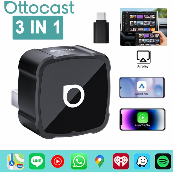 Adaptateur sans fil OTTOCAST MINI AIR Cube 4.0 CarPlay Android Auto, dongle 3 en 1, dongle Airplay pour la mise en miroir de l'écran, accessoires de voiture