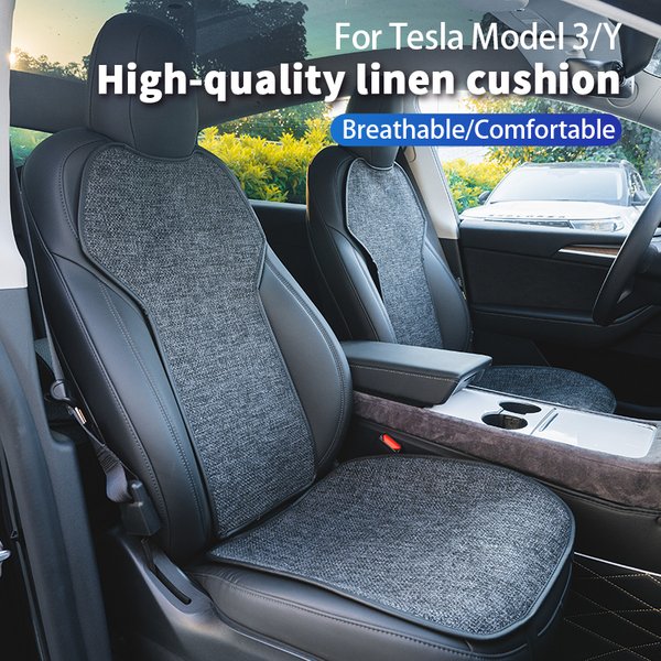 For Tesla Model Y 2019-2026/Model 3 Seat Cover Linen Cushion Breathable Sweatproof Four Seasons Seat Cover Car Accessories