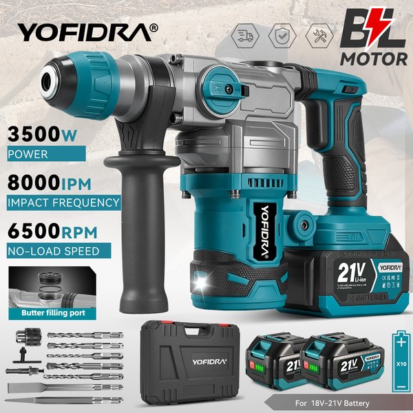 YOFIDRA 26MM Bürstenloser Elektro-Schlagbohrer 8000IPM Multifunktions-Schraubendreher Rotationsbohrwerkzeug für Makita-Akku