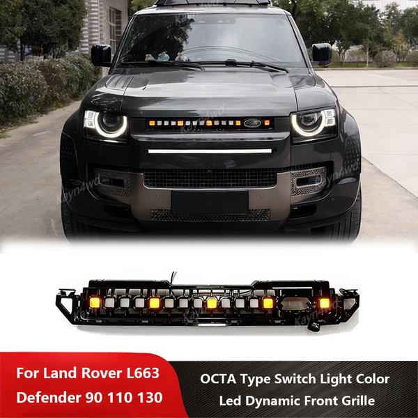 Offroad 4x4 Zubehör OCTA Typ LED Dynamischer Frontgrill für Land Rover 2020-2026 L663 Defender 90 110 130 mit Farbwechsel-Beleuchtung
