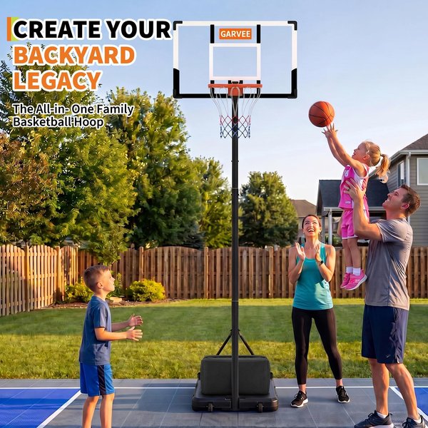 Tragbarer, höhenverstellbarer Basketballkorb für Kinder und Erwachsene – Höhe 5,8–10 Fuß – 44-Zoll-Backboard mit Netz und großem Standfuß – für den Innen- und Außenbereich, Pool, Einfahrt, Garten