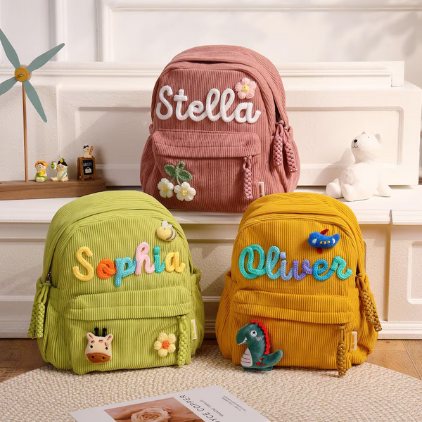 Personalisierter Kinderrucksack mit Namen, Individuelle Rucksäcke als Geschenk, Kleinkind-Büchertasche, Cord-Rucksack für Kinder, Geschenke zum Schulanfang