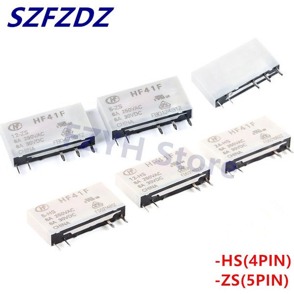 Relais de puissance industriel subminiature, 5 pièces, nouveau, Original, HF41F-5-ZS HF41F-12-ZS HF41F-24-ZS HF41F 5V 12V 24V-HS, 4 broches 5 broches 6A