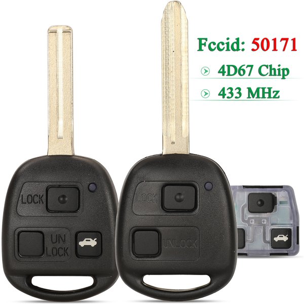 Jingyuqin 2/3 Buttons Car Remote Key 50171 433MHz 4D67 Chip for Toyota Prado 120 RAV4 Kluger Previa FJ Cruiser Land Cruiser 100