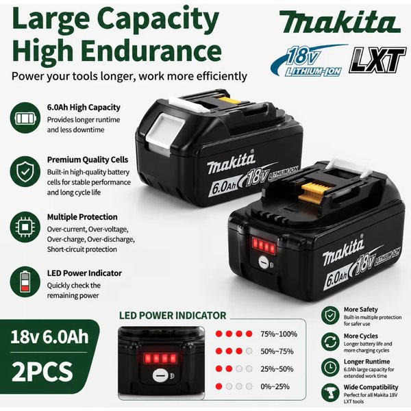 100% Neuer Bl1830 18V 6000mAh Akku und Ladegerät für Makita 18V Akku, wiederaufladbarer Ersatz für Bl1840 Bl1850 Bl1860 Bl Werkzeuge