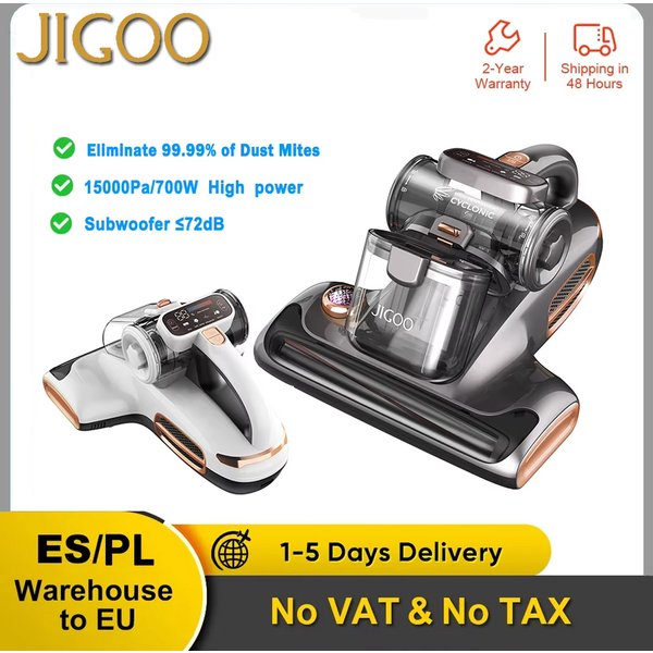 JIGOO T600 Bed Mattress Vacuum Cleaner 700W 15KPa Suction EU-Dual Cup Design-99.99% Dust Mite Removal with Aroma-Diffused System