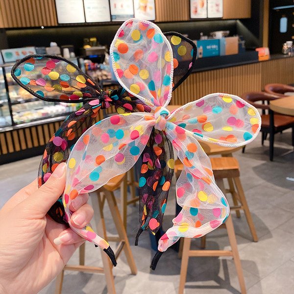 Printemps été Cool en mousseline de soie couleur gros point lapin oreille arc bandeau pour fille mignon Kawaii princesse plage bandeau accessoires