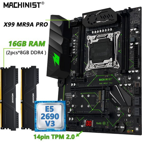 Płyta główna MACHINIST MR9A PRO X99 TPM 2.0 LGA2011-3 Xeon E5 2690 V3 CPU DDR4 16GB (2*8GB) 2666MHz RAM Zestaw opcjonalny