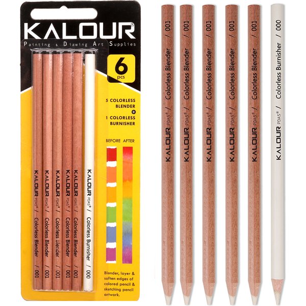 KALOUR Colorless Blender and Burnisher Pencils Set,Non-pigmented, Wax Based Pencil,perfect for Blending Softening Edges