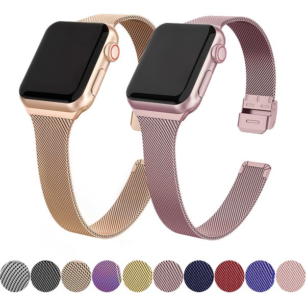 Schlankes Armband, Metallarmband für Apple Watch 8, 7, 6, SE 5, 4, 3, 38, 40, 41 45, 49 mm, ultradünnes Milanese-Armband aus Edelstahl für iwatch 42 44 mm
