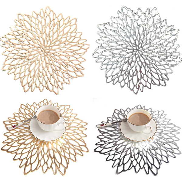 4/6/8PCS PVC Placemat for Dining Table Hollow Pad Coaster Pads Table Bowl Mats
