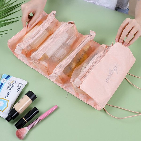 Trousse de maquillage de voyage multifonctionnelle et minimaliste, sac de rangement et de lavage des cosmétiques, 4 en 1, poignées, pliable, femme