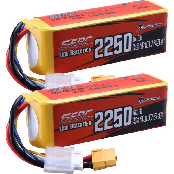 Sunpadow 4S Lipo-Akku 2250 mAh 14,8 V 25 C mit XT60-Stecker für RC-Car-Boot-Modell Racing Hobby 2 Stück