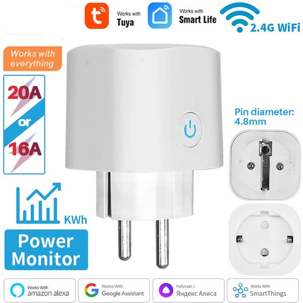 Prise intelligente WiFi EU 16A/20A avec fonction de surveillance de la consommation et de programmation, compatible avec les applications Tuya et Smart Life, fonctionne avec Alexa et Google Home