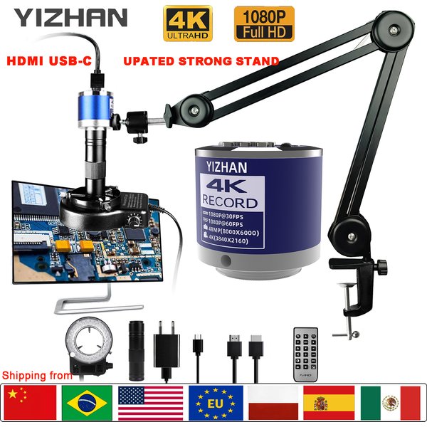 Yizhan Full HD Digital Mircoscope 4K 2K HDMI USB VGA Mircoscope C-Mount Digitalkamera 1-150X Zooms für Reparatur Bildaufnahme