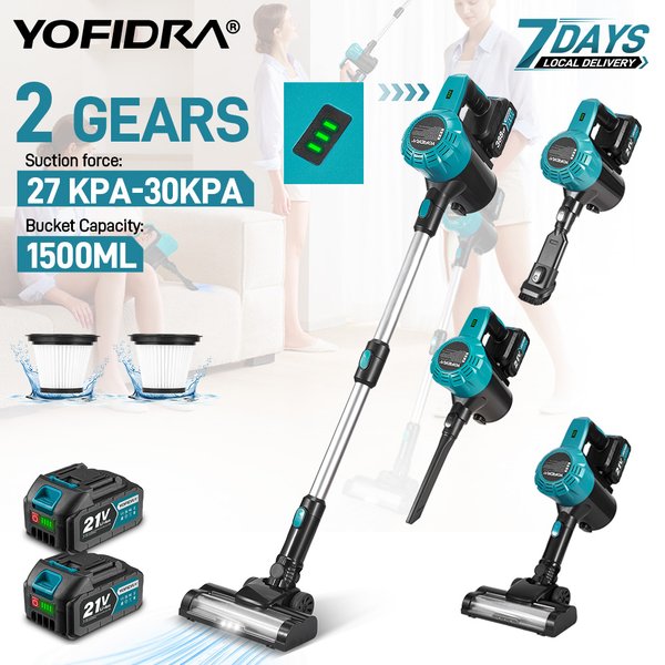 YOFIDRA 2-Gang Bürstenloser Elektrischer Staubsauger 27-30KPA Wiederaufladbarer Staubfänger Reinigungswerkzeug für Makita-Akku