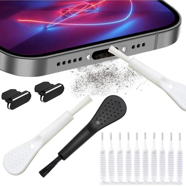 Kit de Nettoyage Universel pour Port de Charge de Téléphone Portable, Bouchon Anti-Poussière, Brosse pour Livres, pour iPhone, Samsung, Xiaomi