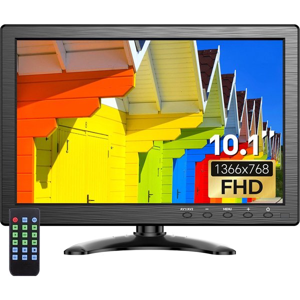 Eyoyo 10-Zoll-Sicherheitsmonitor mit 1366 x 768 HD-Auflösung, LCD-Bildschirm, für die Wandmontage geeignet, HDMI-, VGA-, AV-, BNC- und USB-Eingänge, integrierte Lautsprecher, für Computer, PC, Kamera