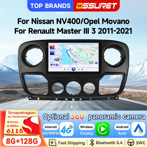 OSSURET Bestseller 2 Din Android 14 Intelligentes Autosystem für Nissan NV400/Opel Movano 2010-2019 für Renault Master III 3 2011-2021 CarPlay Android Auto Bluetooth mit Qualcomm Snapdragon 6115 WIFI