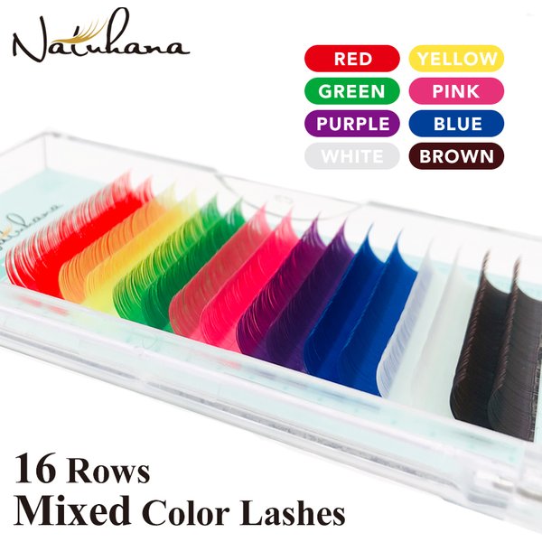 Wimpern, 16 Reihen, Rot, Gelb, Grün, Rosa, Lila, Blau, Weiß, Braun, Mischfarbe, Wimpernverlängerung, hochwertiges individuelles Nerz-Make-up