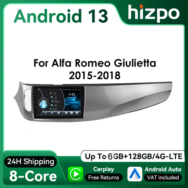 Hizpo 9 Zoll Android Auto Autoradio für Alfa Romeo Giulietta 2015–2018 GPS RDS DSP 4G BT CarPlay UI8581 Intelligentes System