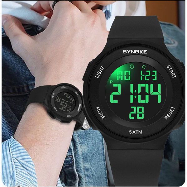 SYNOKE-Montre électronique étanche unisexe pour étudiants, montre de sport militaire multifonction, montre numérique LED Shoous pour hommes, grand cadran