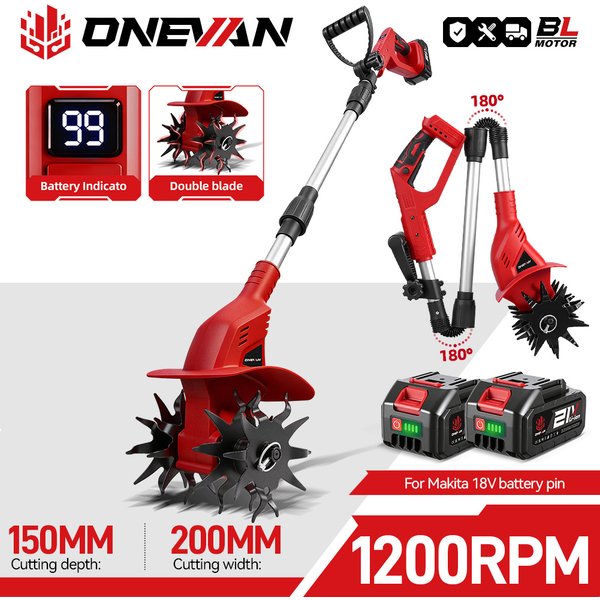 ONEVAN Bürstenloser Elektrischer Gartenfräser Rasenmäher Rototiller für Bodenbearbeitung Garten-Elektrowerkzeug für Makita 18V Akku
