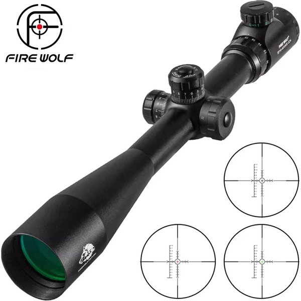 2025 Fire Wolf Neues 10-40x50 E-Zielfernrohr mit großer Reichweite, Seitenrad-Parallaxe, Optikvisier für Gewehre, Jagdzielfernrohre, Gewehrvisier, Europäisches Lager
