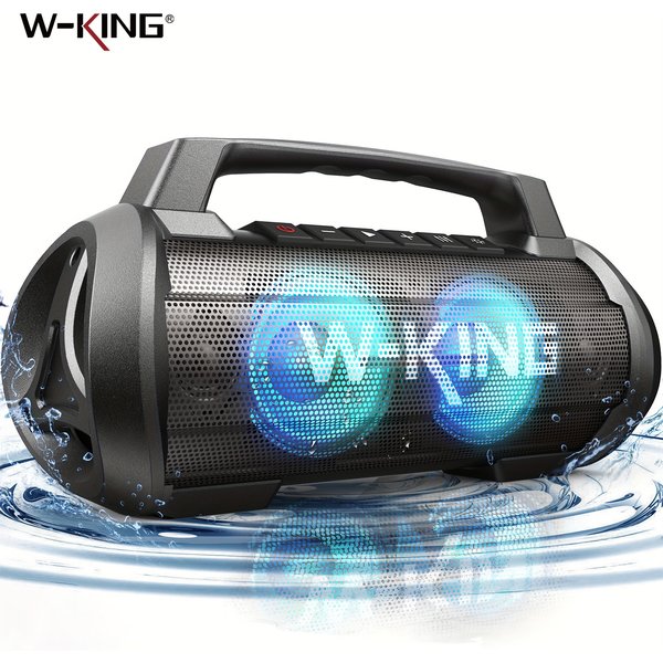 W-KING D10 120W MAX Bluetooth-Lautsprecher, IPX6 Wasserdichter Tragbarer Musikbox Kabellos mit 70W Tiefbass/Hi-Fi-Audio/42H Wiedergabe/LED-Lichtern/MAC-Input/Powerbank/TF/AUX, Outdoor-Lautsprecher mit