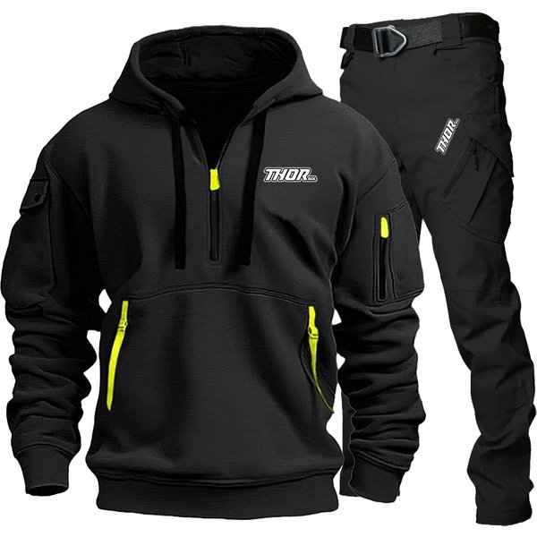 THORSOL Herren-Radsport-Set mit Kapuze, Sweatshirt, Fahrradbekleidung, Enduro-MTB-Hose, Off-Road-Mountainbike-Outfit, Tuta Ciclismo Uomo