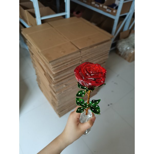 Figurines de roses en verre de cristal, artisanat, cadeau de saint-valentin pour petite amie, cadeaux romantiques d'anniversaire, décoration de Table pour la maison