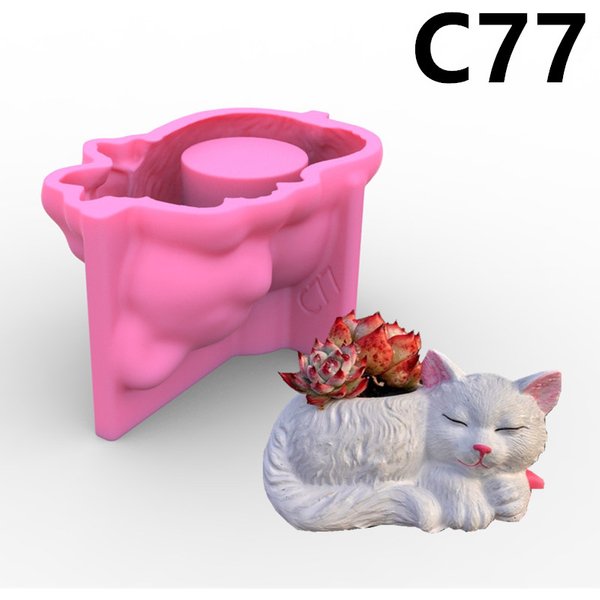 Moule en silicone pour pot de fleur, chaton mignon, plante succulente, pot de fleurs, béton, gel de silice, décoration de maison, moule en gypse