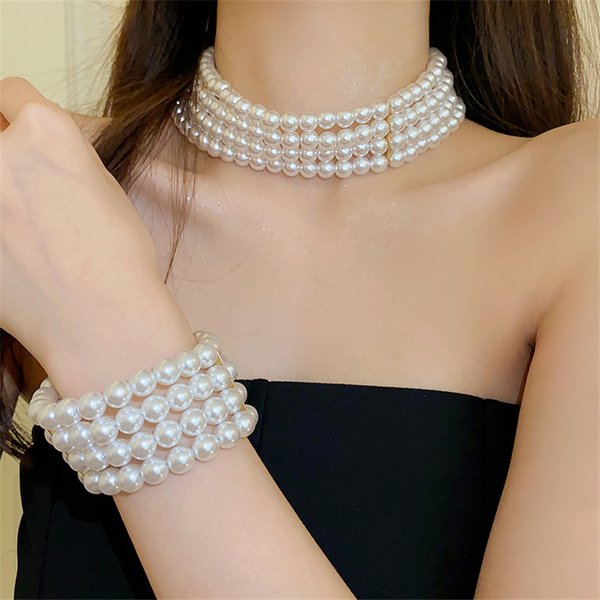 Collier de perles Bacelet ensembles collier géométrique femmes couleur unie mode mariages mariée bijoux accessoires