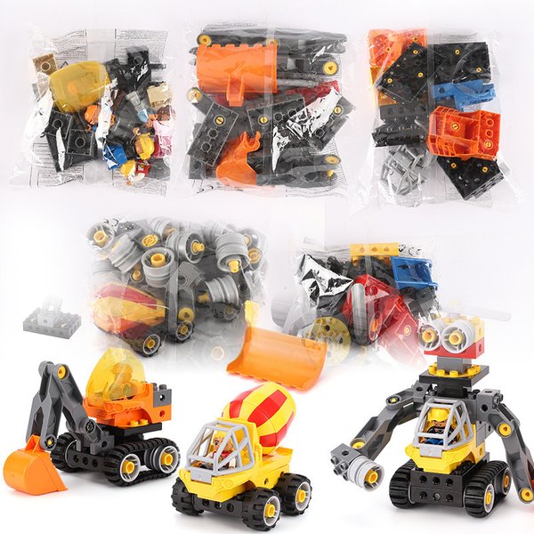 Briques éducatives jouets Machines 45002 véhicule d'ingénierie multi-formes grands blocs de construction pelle rouleau de rue