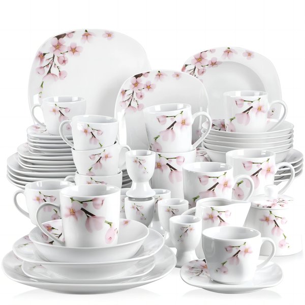 VEWEET ANNIE 50/100-teiliges Porzellan-Geschirrset mit Eierbecher, Tassen und Untertasse, Becher, Dessert, Suppe und Speiseteller, Schüssel, Milchkrug, Zuckertopf-Set