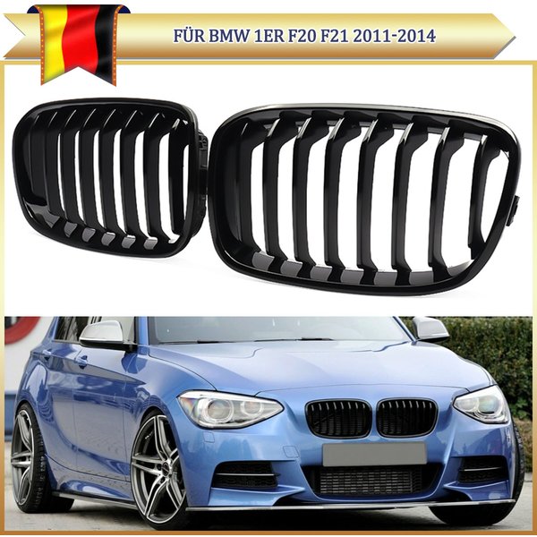 Frontstoßstangen-Nierengrill für BMW 1er F20 F21 2011-2014 M Sport 118d 125d Glänzend Schwarz Einzelgitter Kühlergrill