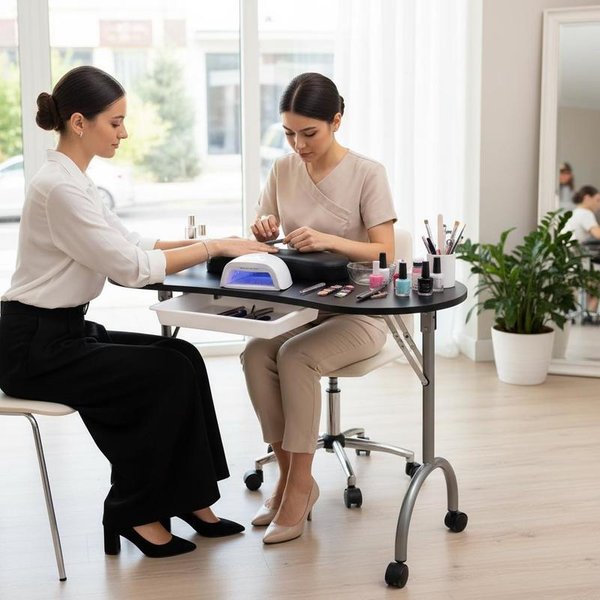 Klappbarer Maniküre-Tisch mit Rollen Schwarz – Professioneller Nagelstudio-Tisch mit Schublade, Handgelenkauflage & Tragetasche, Mobiler Nageltisch für Zuhause & Studio, Stabiler Arbeitstisch für