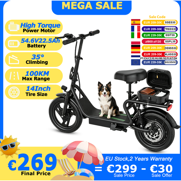 JUICEASE EP1 PRO Rower Elektryczny dla Dorosłych, Bateria o Dużej Pojemności 54.6V22.5Ah, Zasięg 100KM, 14-calowe Podwójne Amortyzatory, 35 ° Elektryczna hulajnoga miejska z kontrolą aplikacją do