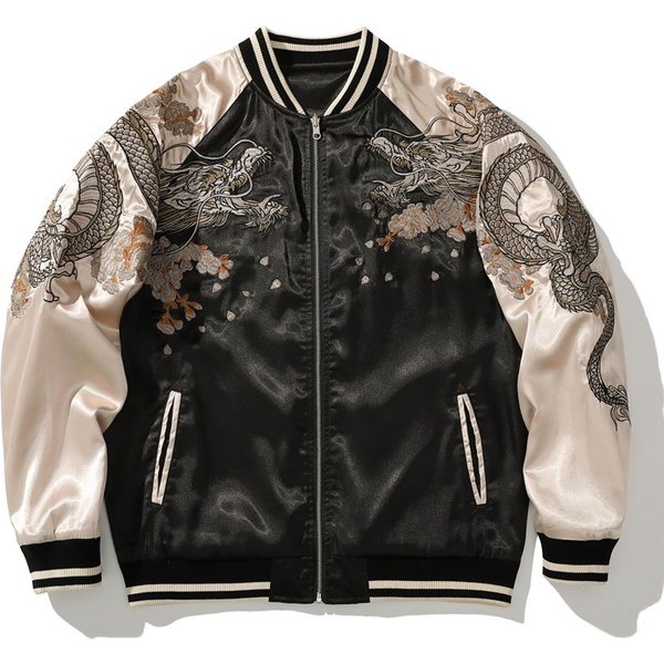 Frühling und Herbst Gestickte Jacke Drachen Tier männer Baseball Uniform Bestickt Kontrast Farbe Casual Paar Kleidung